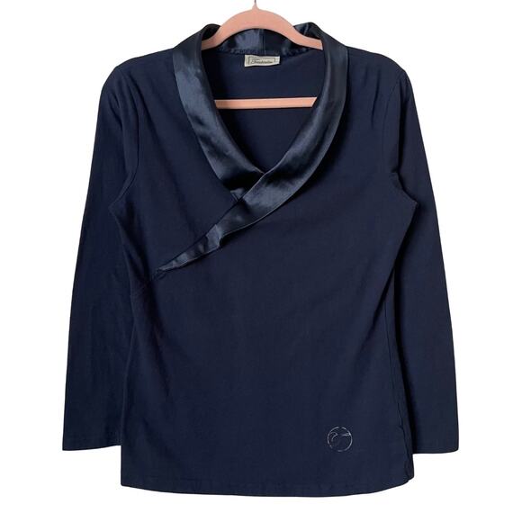 Temperley London Top Womens Small Blue Satin Collar Knit Blouse Quiet Luxury - Picture 1 of 12